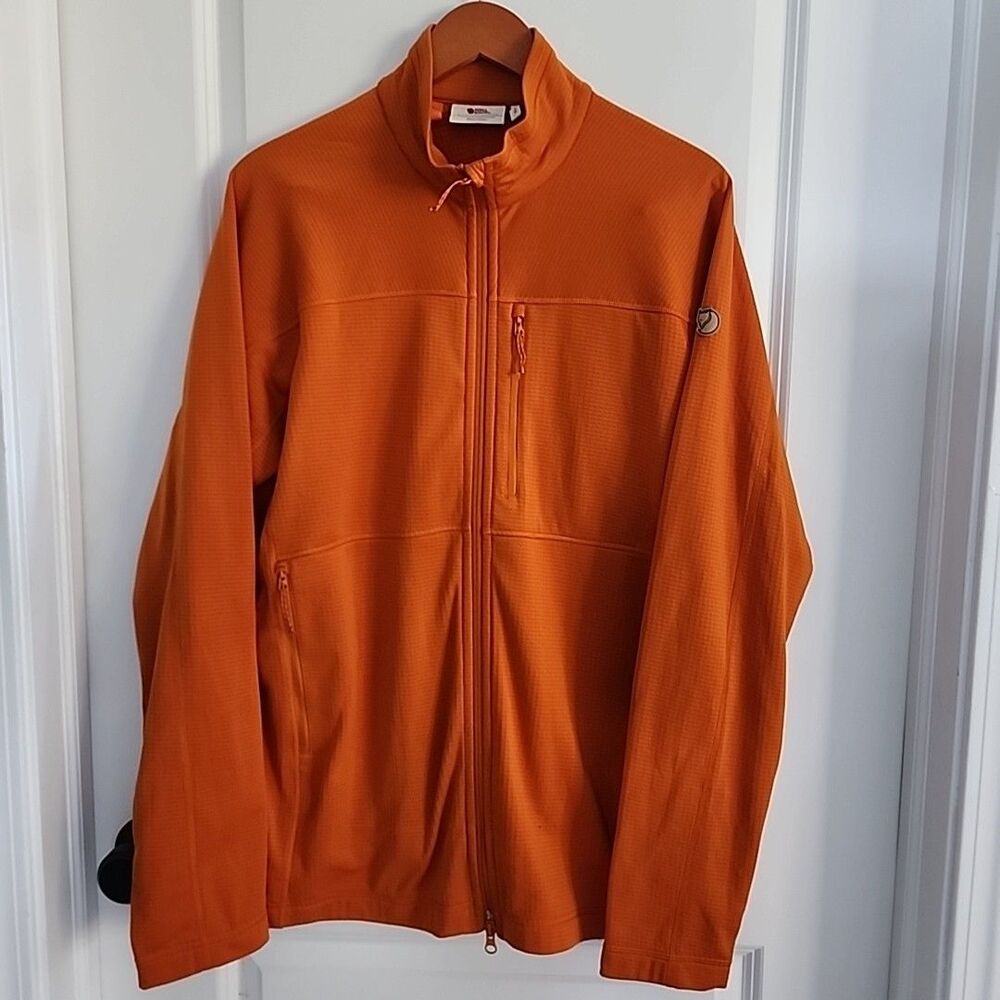 Fjallraven Abisko Lite Fleece Jacket Mens Size XL Orange Full Zip Pockets Hiking